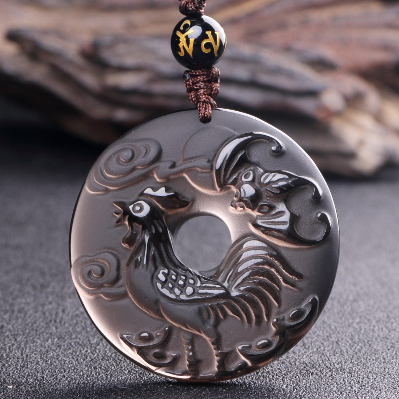 12 Zodiac Animals Obsidian Pendant Necklace Christmas Birthday Gift