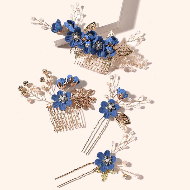 4 Pics Rhinestone Flower Bridesmaids Wedding Hair Combs Pins