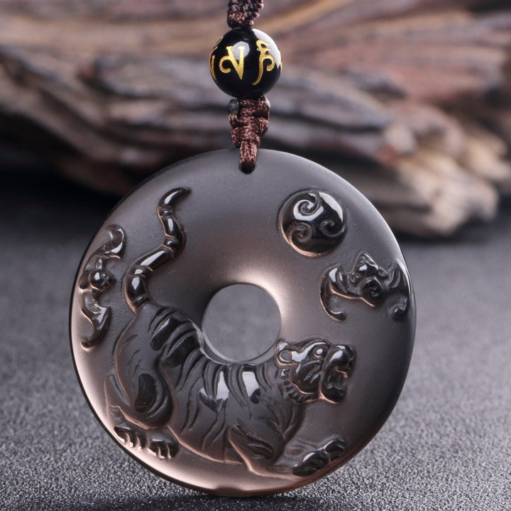 12 Zodiac Animals Obsidian Pendant Necklace Christmas Birthday Gift